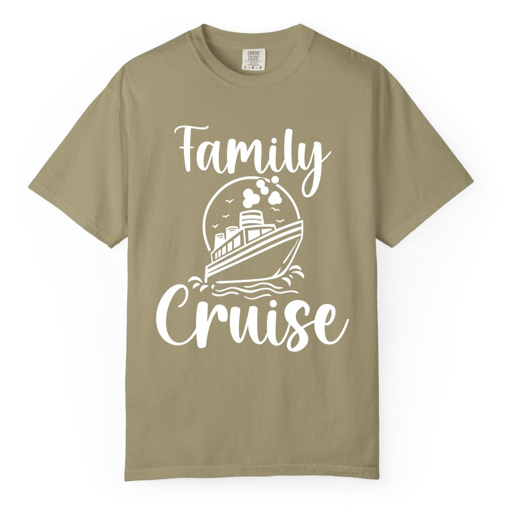 Family Cruise Shirt - Fun Group Cruise Shirt for Vacation Trips (Comfort Color) in Khaki - Family Cruise Shirt - Playful Nautical Ship Graphic Group Cruise Tee