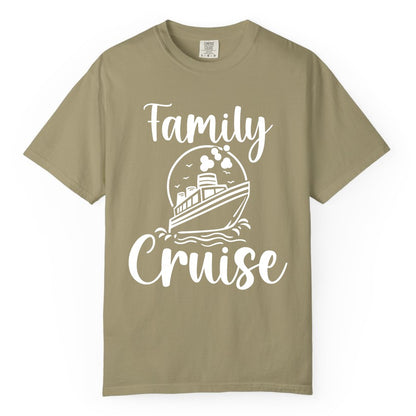 Family Cruise Shirt - Fun Group Cruise Shirt for Vacation Trips (Comfort Color) in Khaki - Family Cruise Shirt - Playful Nautical Ship Graphic Group Cruise Tee
