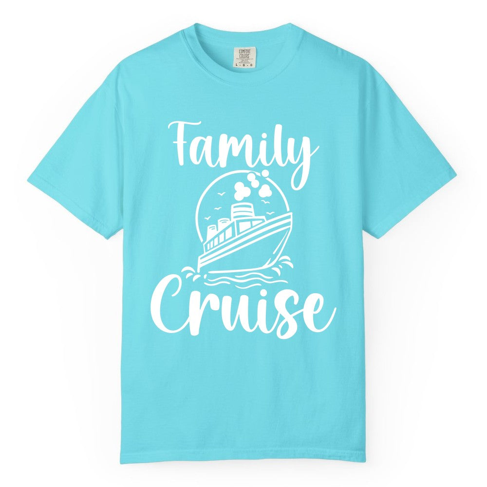 Family Cruise Shirt - Fun Group Cruise Shirt for Vacation Trips (Comfort Color) in Lagoon Blue - Family Cruise Shirt - Playful Nautical Ship Graphic Group Cruise Tee