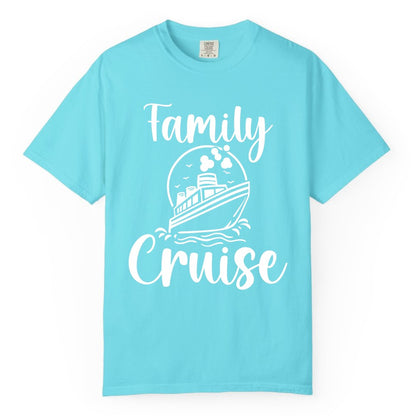 Family Cruise Shirt - Fun Group Cruise Shirt for Vacation Trips (Comfort Color) in Lagoon Blue - Family Cruise Shirt - Playful Nautical Ship Graphic Group Cruise Tee