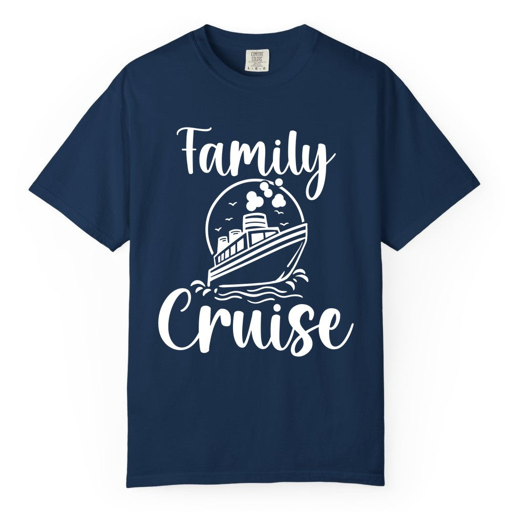 Family Cruise Shirt - Fun Group Cruise Shirt for Vacation Trips (Comfort Color) in Navy - Family Cruise Shirt - Playful Nautical Ship Graphic Group Cruise Tee