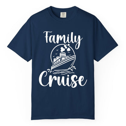 Family Cruise Shirt - Fun Group Cruise Shirt for Vacation Trips (Comfort Color) in Navy - Family Cruise Shirt - Playful Nautical Ship Graphic Group Cruise Tee