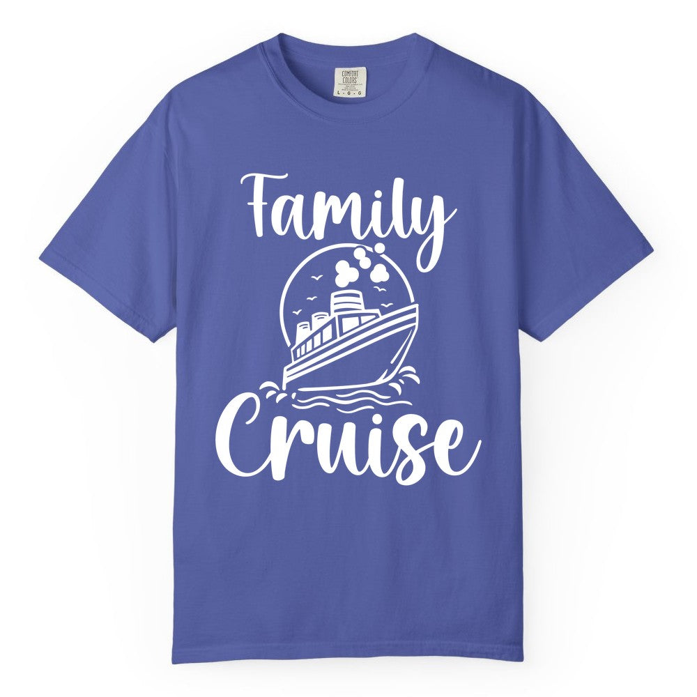 Family Cruise Shirt - Fun Group Cruise Shirt for Vacation Trips (Comfort Color) in Periwinkle - Family Cruise Shirt - Playful Nautical Ship Graphic Group Cruise Tee