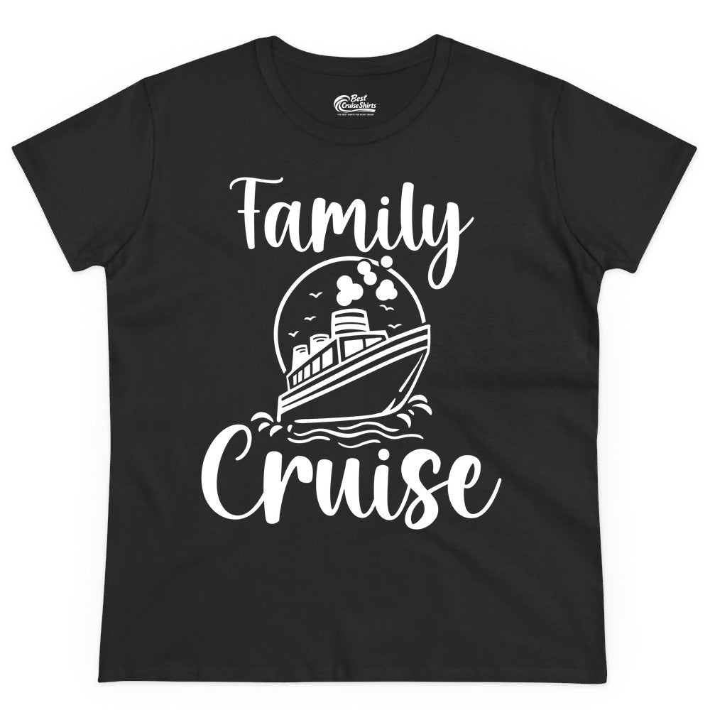 Family Cruise Shirt - Fun Group Cruise Shirt for Vacation Trips (Ladies Tee) in Black - Family Cruise Shirt - Playful Nautical Ship Graphic Group Cruise Tee