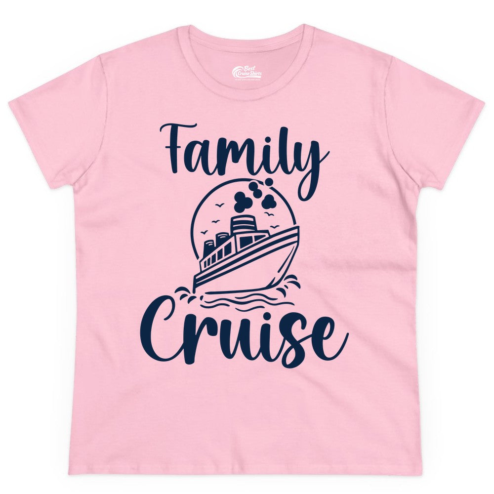 Family Cruise Shirt - Fun Group Cruise Shirt for Vacation Trips (Ladies Tee) in Light Pink - Family Cruise Shirt - Playful Nautical Ship Graphic Group Cruise Tee
