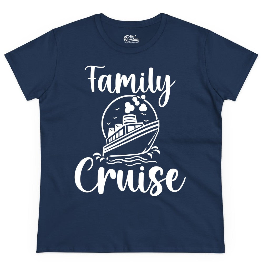 Family Cruise Shirt - Fun Group Cruise Shirt for Vacation Trips (Ladies Tee) in Navy - Family Cruise Shirt - Playful Nautical Ship Graphic Group Cruise Tee
