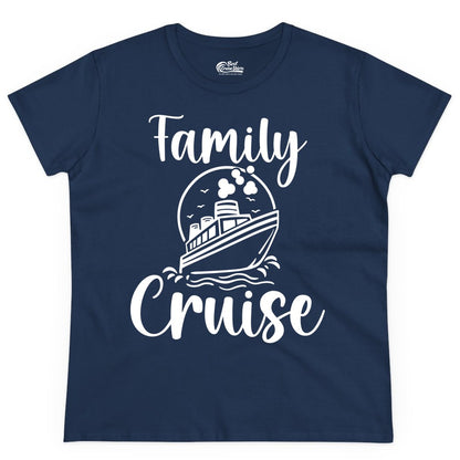 Family Cruise Shirt - Fun Group Cruise Shirt for Vacation Trips (Ladies Tee) in Navy - Family Cruise Shirt - Playful Nautical Ship Graphic Group Cruise Tee