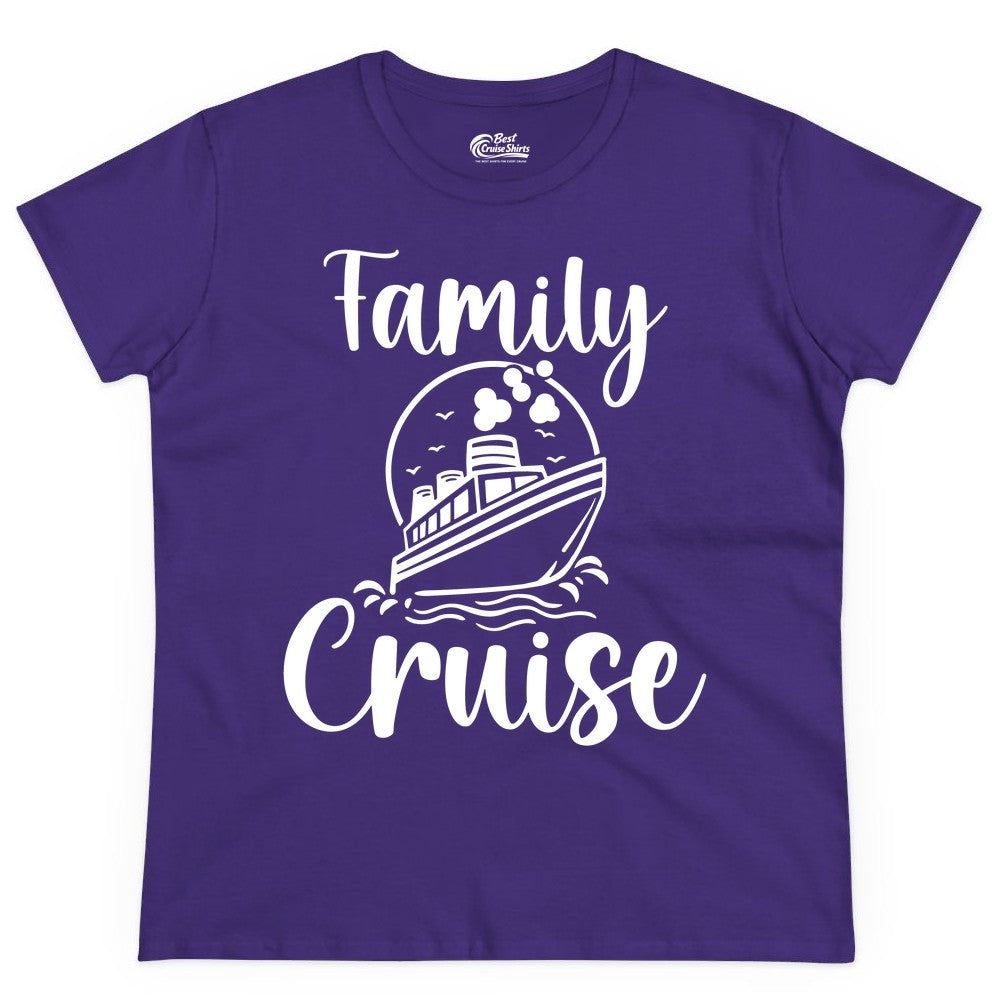 Family Cruise Shirt - Fun Group Cruise Shirt for Vacation Trips (Ladies Tee) in Purple - Family Cruise Shirt - Playful Nautical Ship Graphic Group Cruise Tee