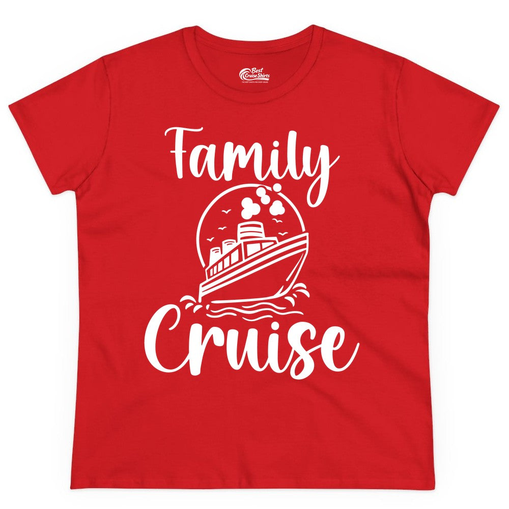Family Cruise Shirt - Fun Group Cruise Shirt for Vacation Trips (Ladies Tee) in Red - Family Cruise Shirt - Playful Nautical Ship Graphic Group Cruise Tee