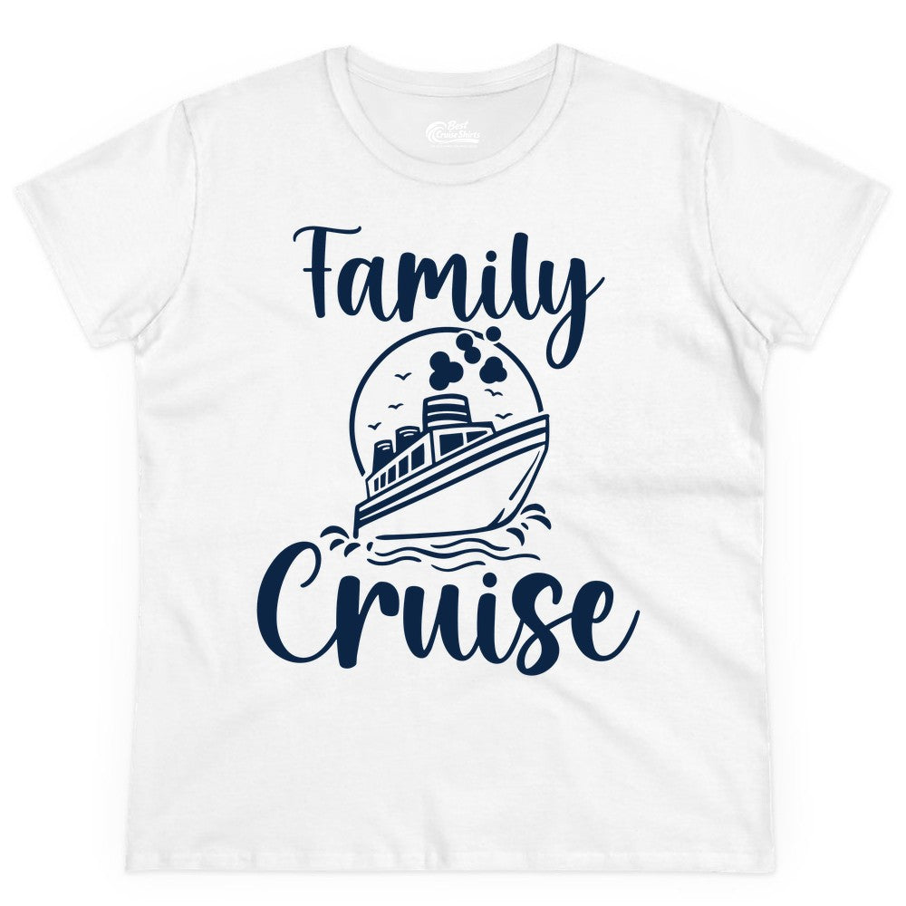 Family Cruise Shirt - Fun Group Cruise Shirt for Vacation Trips (Ladies Tee) in White - Family Cruise Shirt - Playful Nautical Ship Graphic Group Cruise Tee