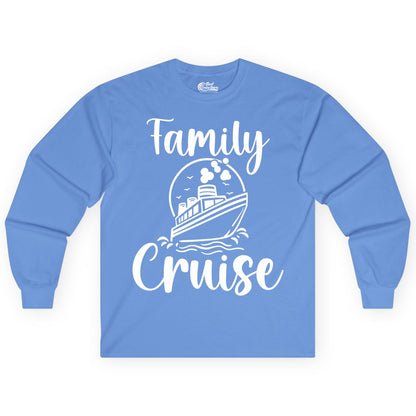 Family Cruise Shirt - Fun Group Cruise Shirt for Vacation Trips (Long Sleeve) in Carolina Blue - Family Cruise Shirt - Playful Nautical Ship Graphic Group Cruise Tee