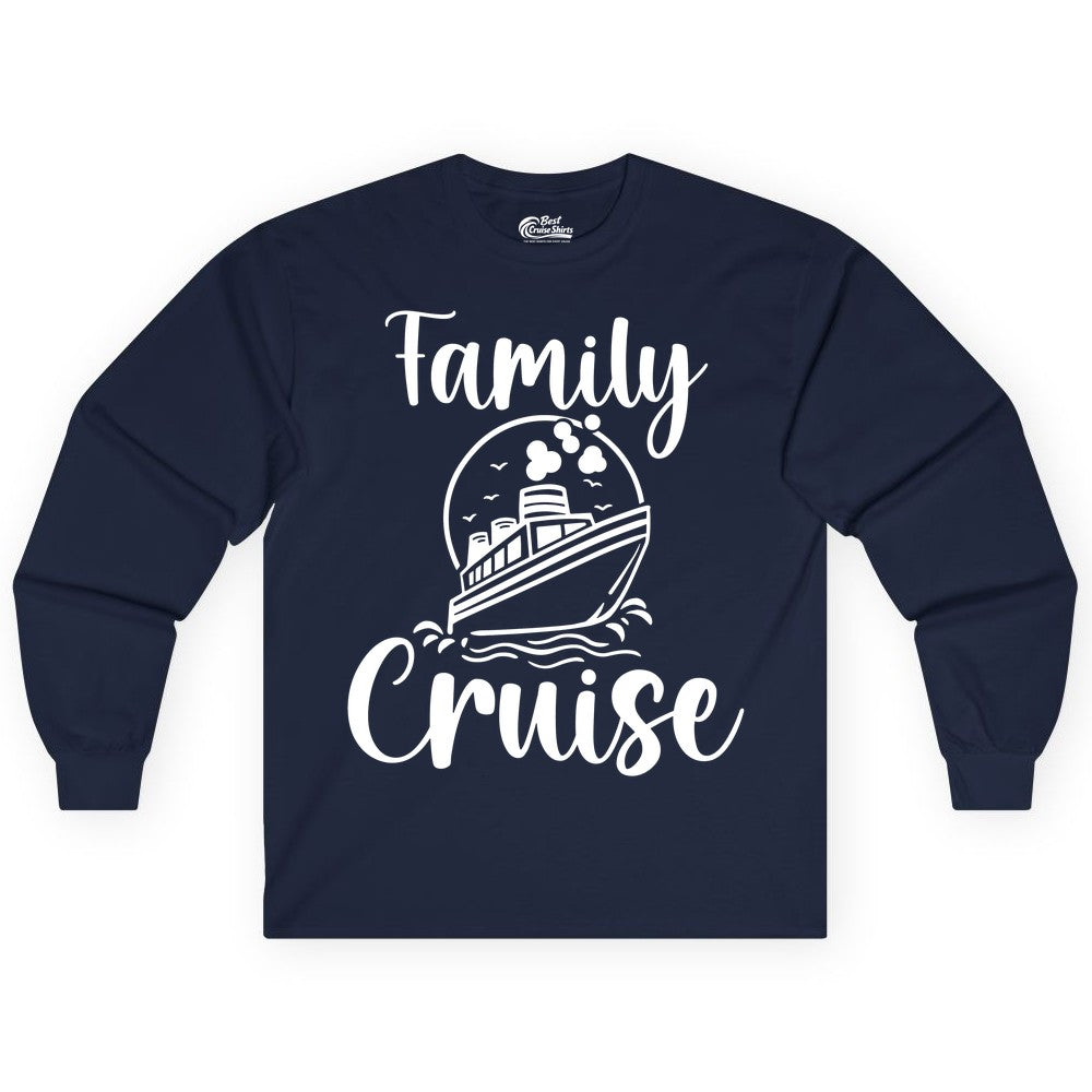 Family Cruise Shirt - Fun Group Cruise Shirt for Vacation Trips (Long Sleeve) in Navy - Family Cruise Shirt - Playful Nautical Ship Graphic Group Cruise Tee