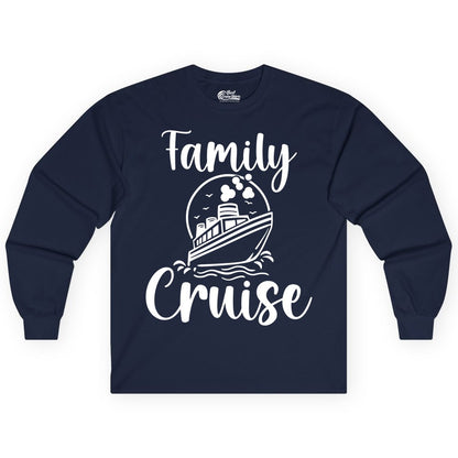 Family Cruise Shirt - Fun Group Cruise Shirt for Vacation Trips (Long Sleeve) in Navy - Family Cruise Shirt - Playful Nautical Ship Graphic Group Cruise Tee