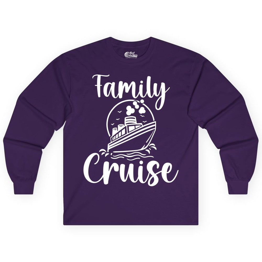 Family Cruise Shirt - Fun Group Cruise Shirt for Vacation Trips (Long Sleeve) in Purple - Family Cruise Shirt - Playful Nautical Ship Graphic Group Cruise Tee