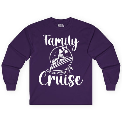 Family Cruise Shirt - Fun Group Cruise Shirt for Vacation Trips (Long Sleeve) in Purple - Family Cruise Shirt - Playful Nautical Ship Graphic Group Cruise Tee