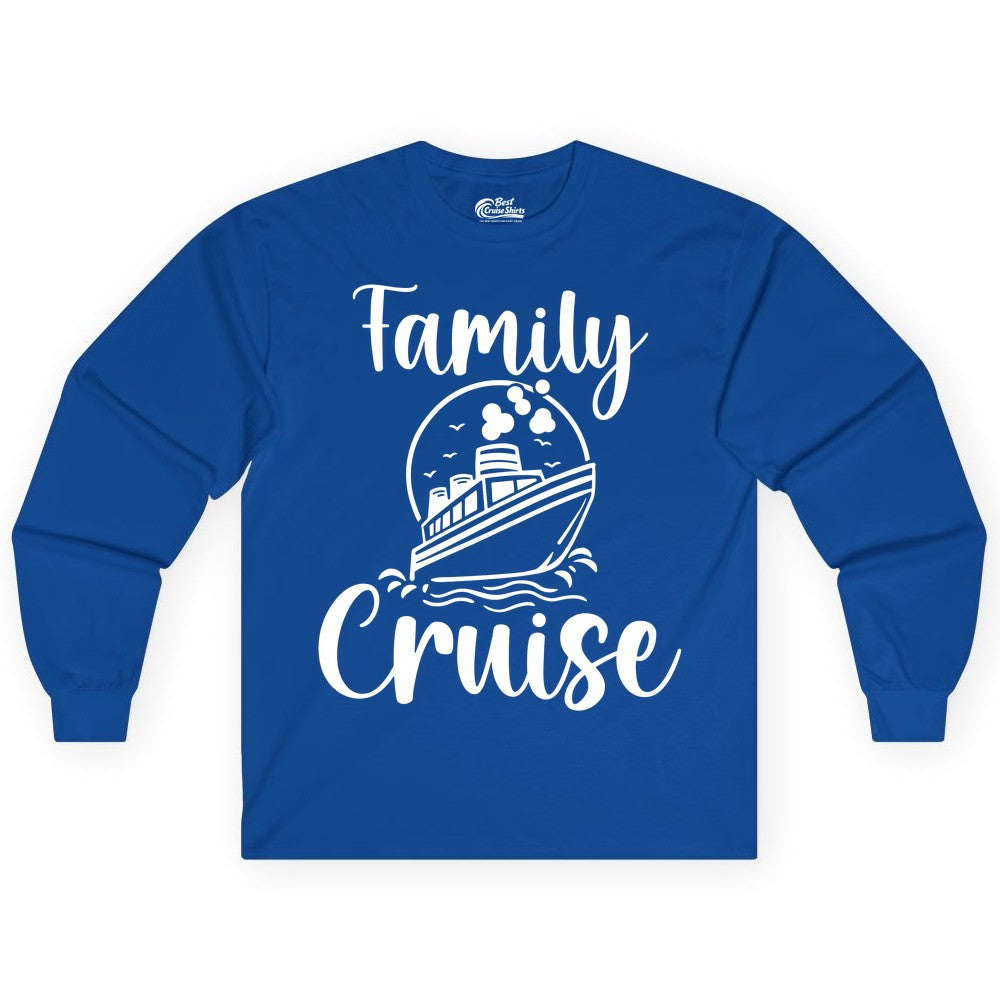 Family Cruise Shirt - Fun Group Cruise Shirt for Vacation Trips (Long Sleeve) in Royal - Family Cruise Shirt - Playful Nautical Ship Graphic Group Cruise Tee