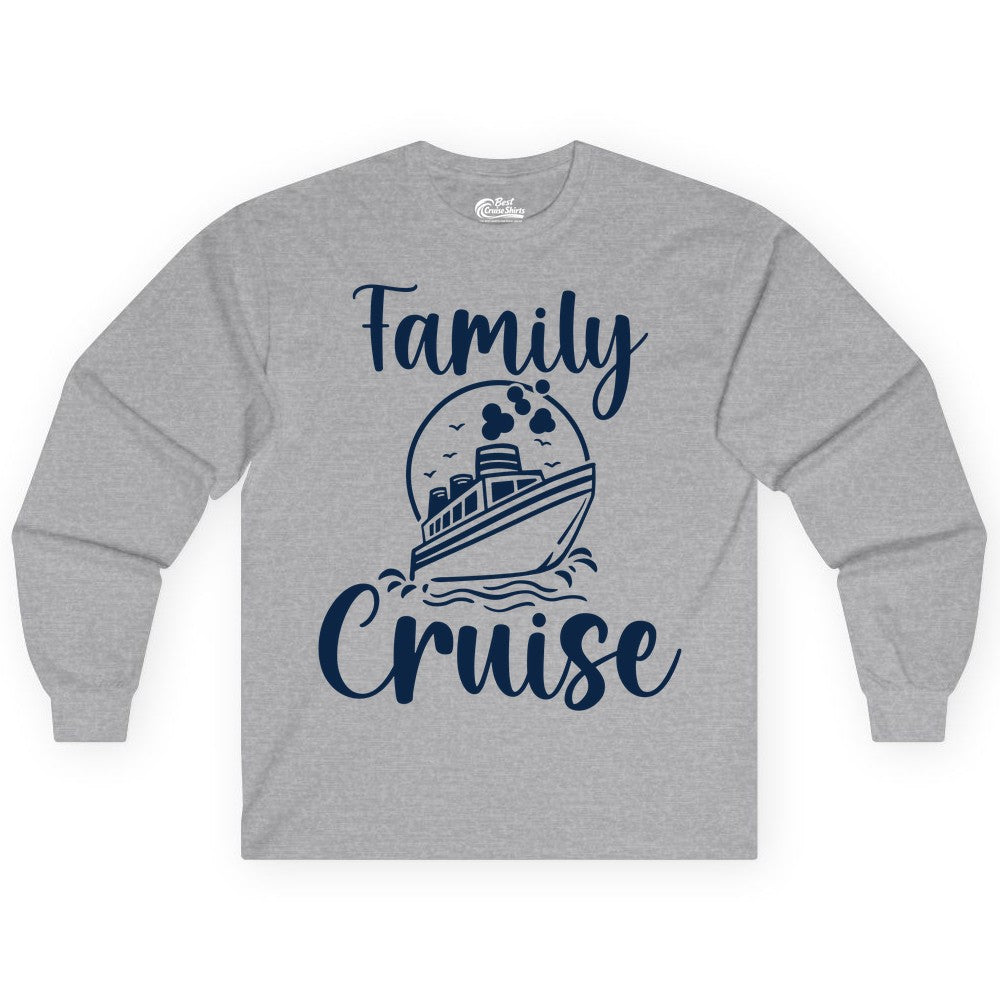 Family Cruise Shirt - Fun Group Cruise Shirt for Vacation Trips (Long Sleeve) in Sport Grey - Family Cruise Shirt - Playful Nautical Ship Graphic Group Cruise Tee