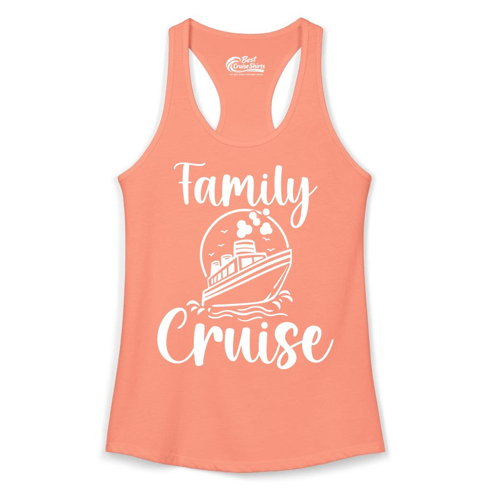 Family Cruise Shirt - Fun Group Cruise Shirt for Vacation Trips (Ladies Tank) in Solid Light Orange - Family Cruise Shirt - Playful Nautical Ship Graphic Group Cruise Tee