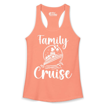 Family Cruise Shirt - Fun Group Cruise Shirt for Vacation Trips (Ladies Tank) in Solid Light Orange - Family Cruise Shirt - Playful Nautical Ship Graphic Group Cruise Tee