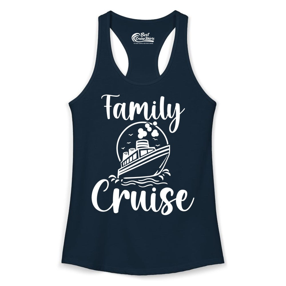 Family Cruise Shirt - Fun Group Cruise Shirt for Vacation Trips (Ladies Tank) in Solid Midnight Navy - Family Cruise Shirt - Playful Nautical Ship Graphic Group Cruise Tee
