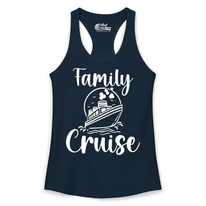 Family Cruise Shirt - Fun Group Cruise Shirt for Vacation Trips (Ladies Tank) in Solid Midnight Navy - Family Cruise Shirt - Playful Nautical Ship Graphic Group Cruise Tee