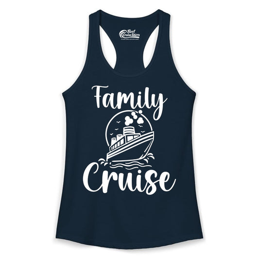 Family Cruise Shirt - Fun Group Cruise Shirt for Vacation Trips (Ladies Tank) in Solid Midnight Navy - Family Cruise Shirt - Playful Nautical Ship Graphic Group Cruise Tee