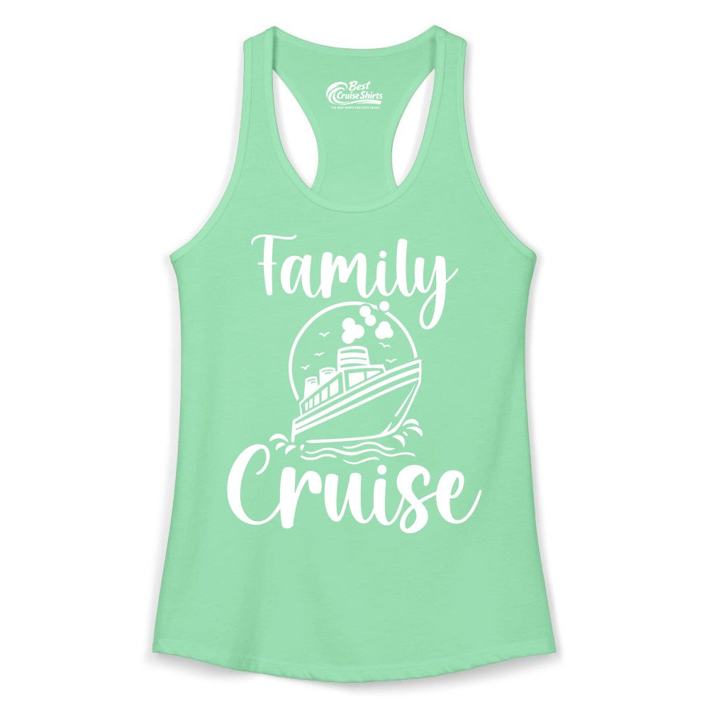 Family Cruise Shirt - Fun Group Cruise Shirt for Vacation Trips (Ladies Tank) in Solid Mint - Family Cruise Shirt - Playful Nautical Ship Graphic Group Cruise Tee