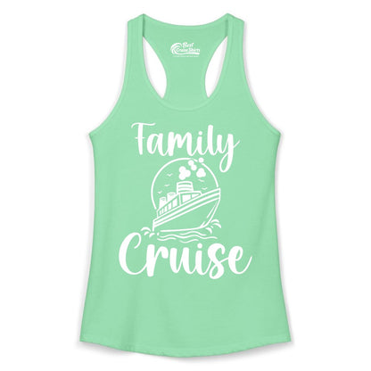 Family Cruise Shirt - Fun Group Cruise Shirt for Vacation Trips (Ladies Tank) in Solid Mint - Family Cruise Shirt - Playful Nautical Ship Graphic Group Cruise Tee