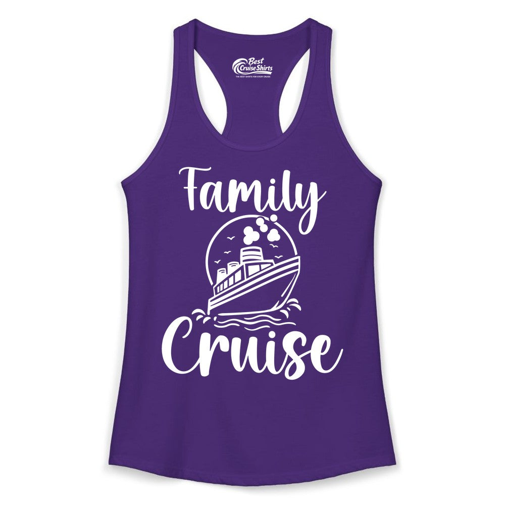 Family Cruise Shirt - Fun Group Cruise Shirt for Vacation Trips (Ladies Tank) in Solid Purple Rush - Family Cruise Shirt - Playful Nautical Ship Graphic Group Cruise Tee