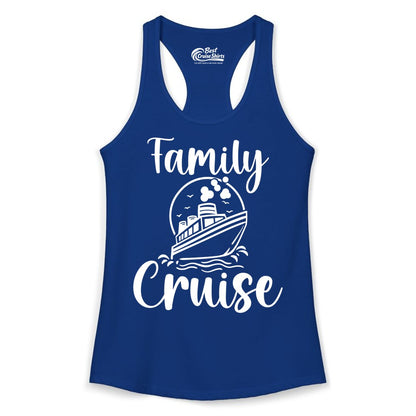 Family Cruise Shirt - Fun Group Cruise Shirt for Vacation Trips (Ladies Tank) in Solid Royal - Family Cruise Shirt - Playful Nautical Ship Graphic Group Cruise Tee