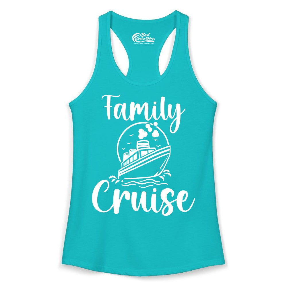 Family Cruise Shirt - Fun Group Cruise Shirt for Vacation Trips (Ladies Tank) in Tahiti Blue - Family Cruise Shirt - Playful Nautical Ship Graphic Group Cruise Tee