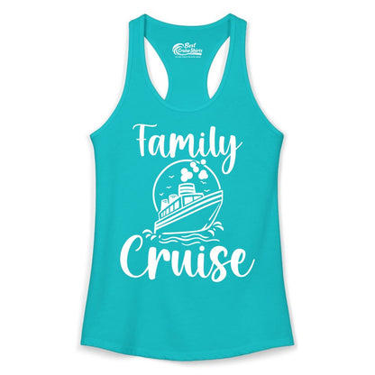 Family Cruise Shirt - Fun Group Cruise Shirt for Vacation Trips (Ladies Tank) in Tahiti Blue - Family Cruise Shirt - Playful Nautical Ship Graphic Group Cruise Tee