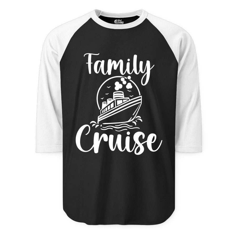 Family Cruise Shirt - Fun Group Cruise Shirt for Vacation Trips (Raglan) in BlackWhite - Family Cruise Shirt - Playful Nautical Ship Graphic Group Cruise Tee