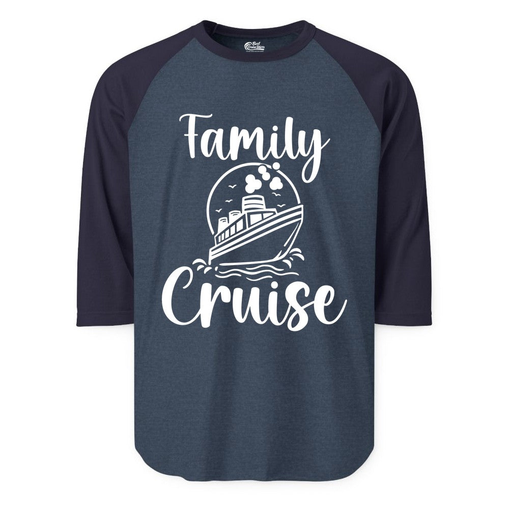Family Cruise Shirt - Fun Group Cruise Shirt for Vacation Trips (Raglan) in Heather DenimNavy - Family Cruise Shirt - Playful Nautical Ship Graphic Group Cruise Tee