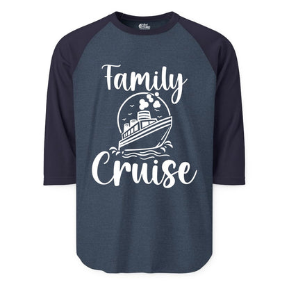 Family Cruise Shirt - Fun Group Cruise Shirt for Vacation Trips (Raglan) in Heather DenimNavy - Family Cruise Shirt - Playful Nautical Ship Graphic Group Cruise Tee