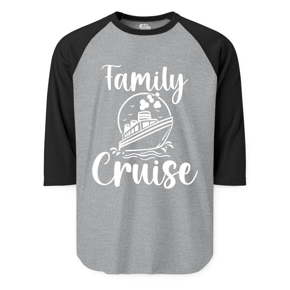 Family Cruise Shirt - Fun Group Cruise Shirt for Vacation Trips (Raglan) in Heather GreyBlack - Family Cruise Shirt - Playful Nautical Ship Graphic Group Cruise Tee