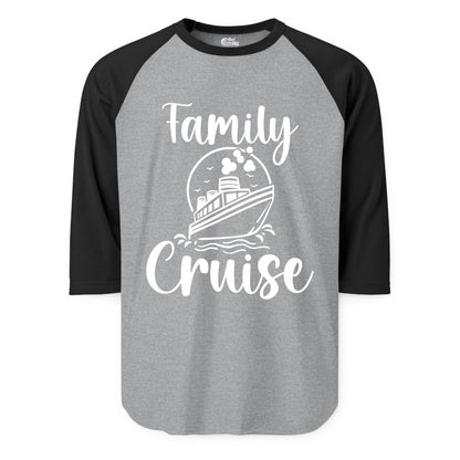 Family Cruise Shirt - Fun Group Cruise Shirt for Vacation Trips (Raglan) in Heather GreyBlack - Family Cruise Shirt - Playful Nautical Ship Graphic Group Cruise Tee