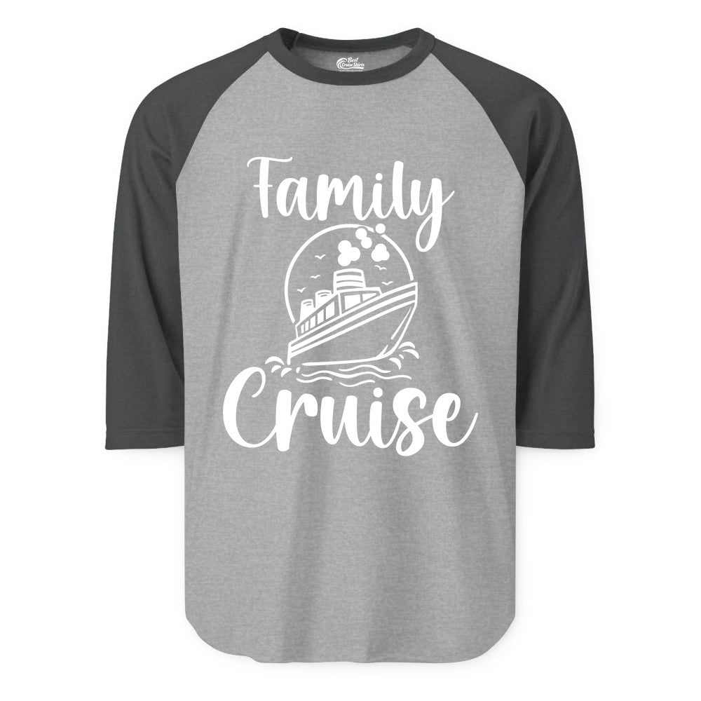 Family Cruise Shirt - Fun Group Cruise Shirt for Vacation Trips (Raglan) in Heather GreyHeather Charcoal - Family Cruise Shirt - Playful Nautical Ship Graphic Group Cruise Tee