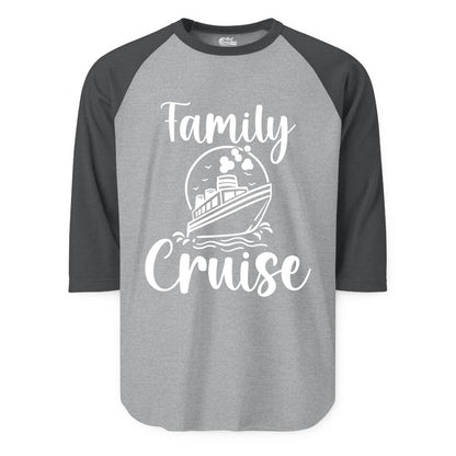 Family Cruise Shirt - Fun Group Cruise Shirt for Vacation Trips (Raglan) in Heather GreyHeather Charcoal - Family Cruise Shirt - Playful Nautical Ship Graphic Group Cruise Tee
