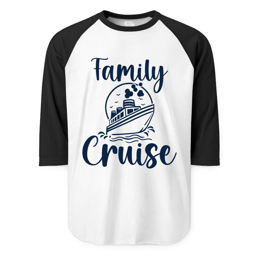 Family Cruise Shirt - Fun Group Cruise Shirt for Vacation Trips (Raglan) in WhiteBlack - Family Cruise Shirt - Playful Nautical Ship Graphic Group Cruise Tee