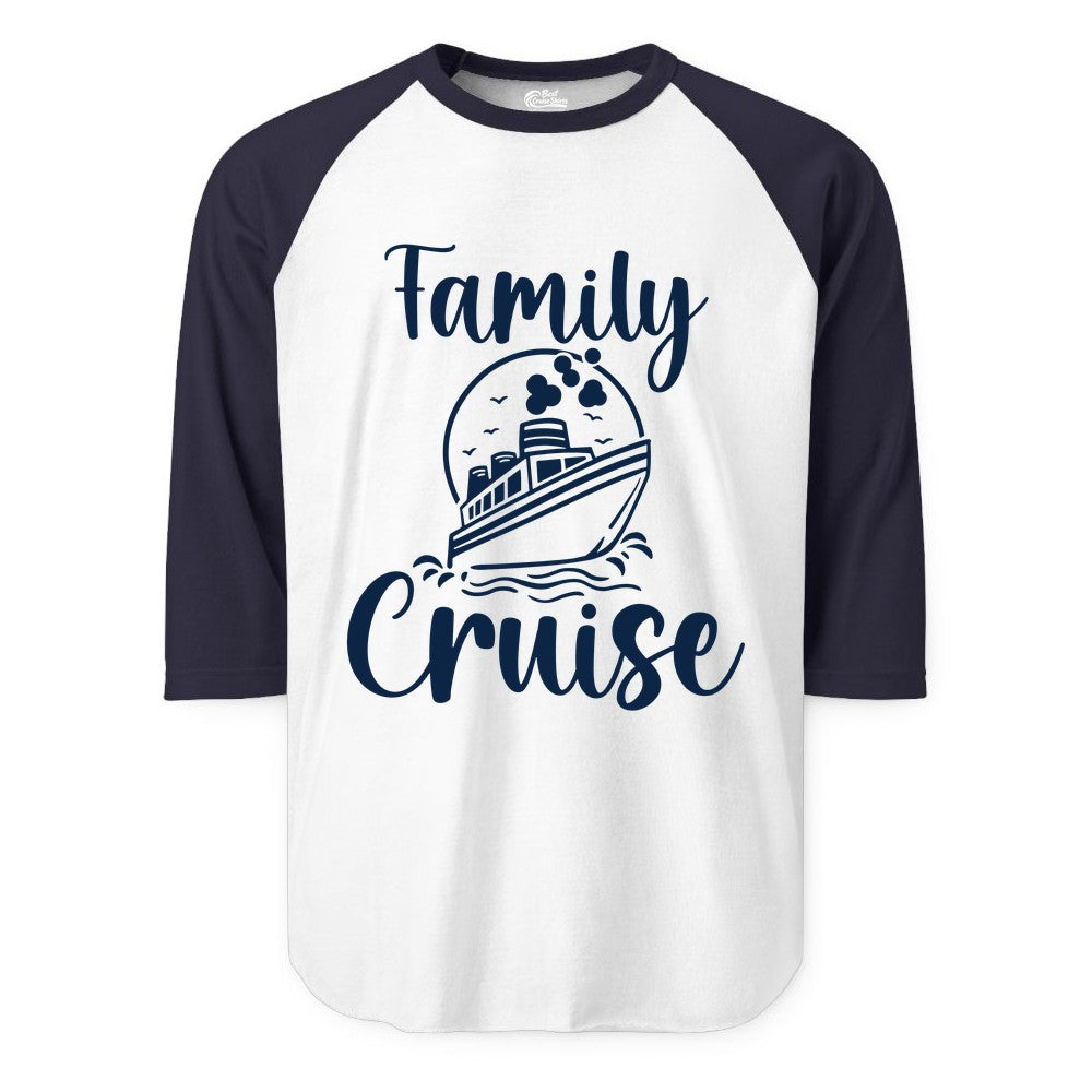 Family Cruise Shirt - Fun Group Cruise Shirt for Vacation Trips (Raglan) in WhiteNavy - Family Cruise Shirt - Playful Nautical Ship Graphic Group Cruise Tee