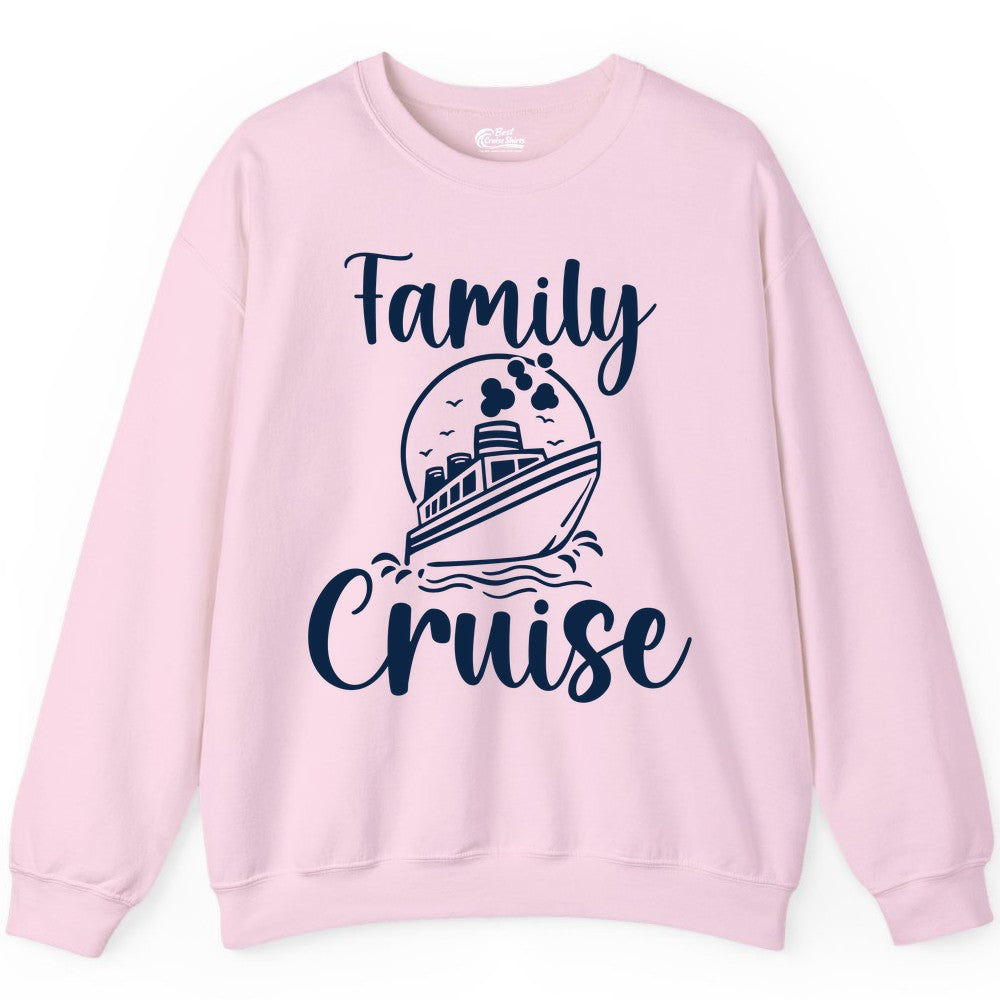 Family Cruise Shirt - Fun Group Cruise Shirt for Vacation Trips (Sweatshirt) in Light Pink - Family Cruise Shirt - Playful Nautical Ship Graphic Group Cruise Tee