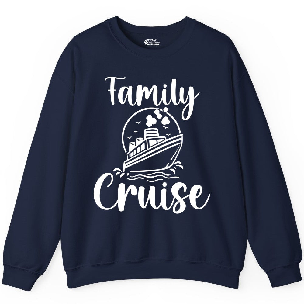 Family Cruise Shirt - Fun Group Cruise Shirt for Vacation Trips (Sweatshirt) in Navy - Family Cruise Shirt - Playful Nautical Ship Graphic Group Cruise Tee