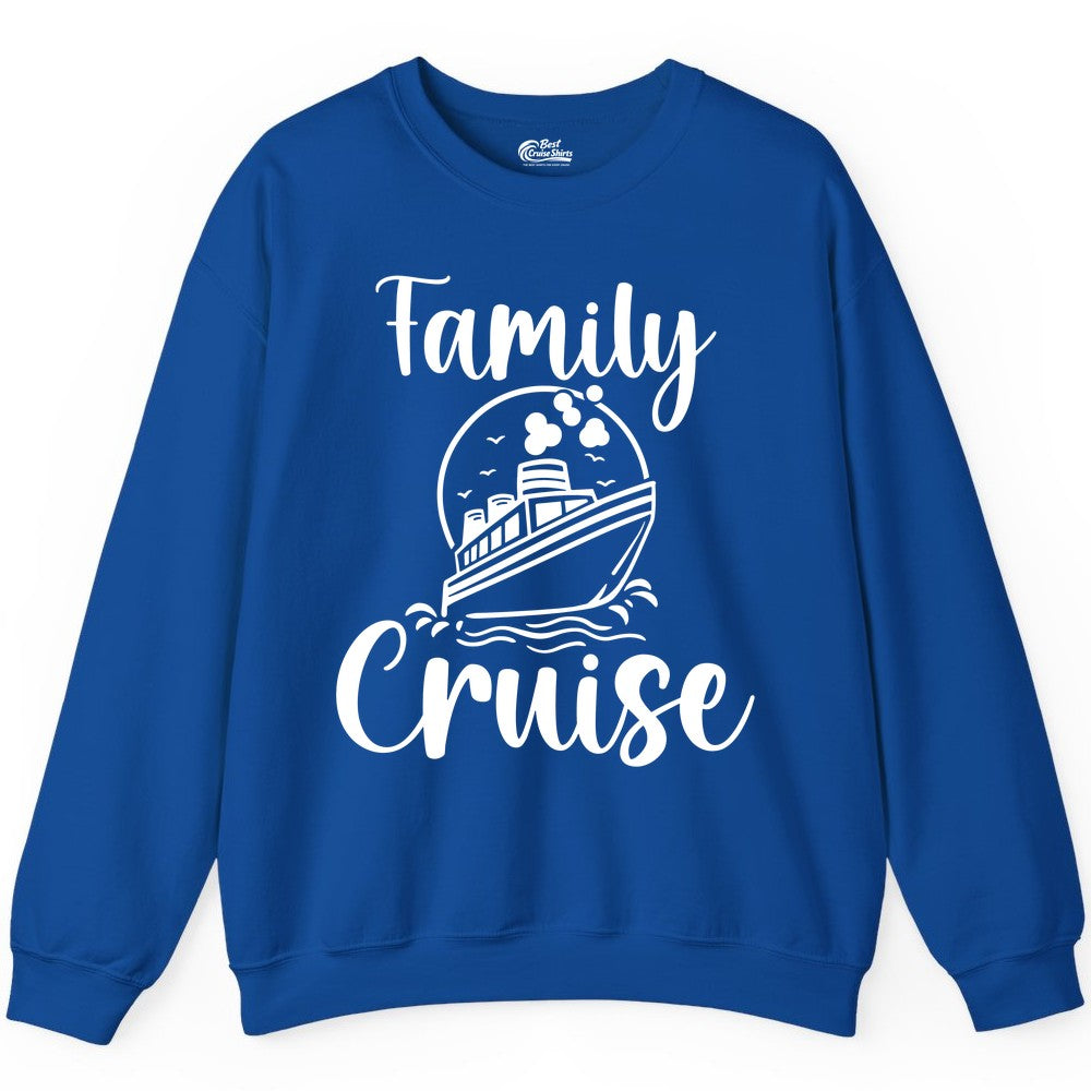Family Cruise Shirt - Fun Group Cruise Shirt for Vacation Trips (Sweatshirt) in Royal - Family Cruise Shirt - Playful Nautical Ship Graphic Group Cruise Tee