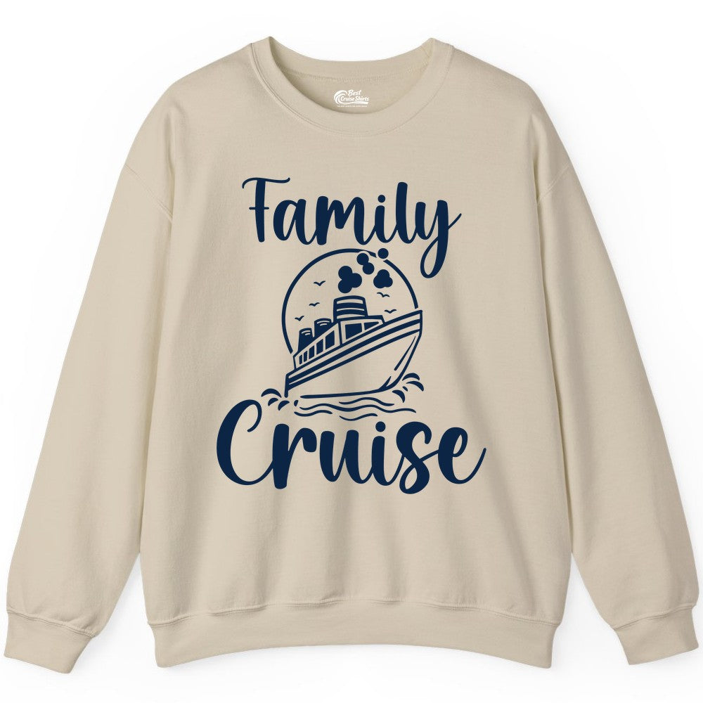 Family Cruise Shirt - Fun Group Cruise Shirt for Vacation Trips (Sweatshirt) in Sand - Family Cruise Shirt - Playful Nautical Ship Graphic Group Cruise Tee