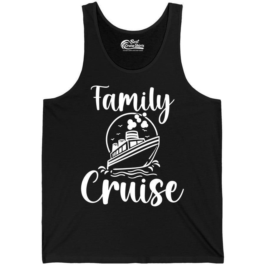 Family Cruise Shirt - Fun Group Cruise Shirt for Vacation Trips (Tank Top) in Black - Family Cruise Shirt - Playful Nautical Ship Graphic Group Cruise Tee
