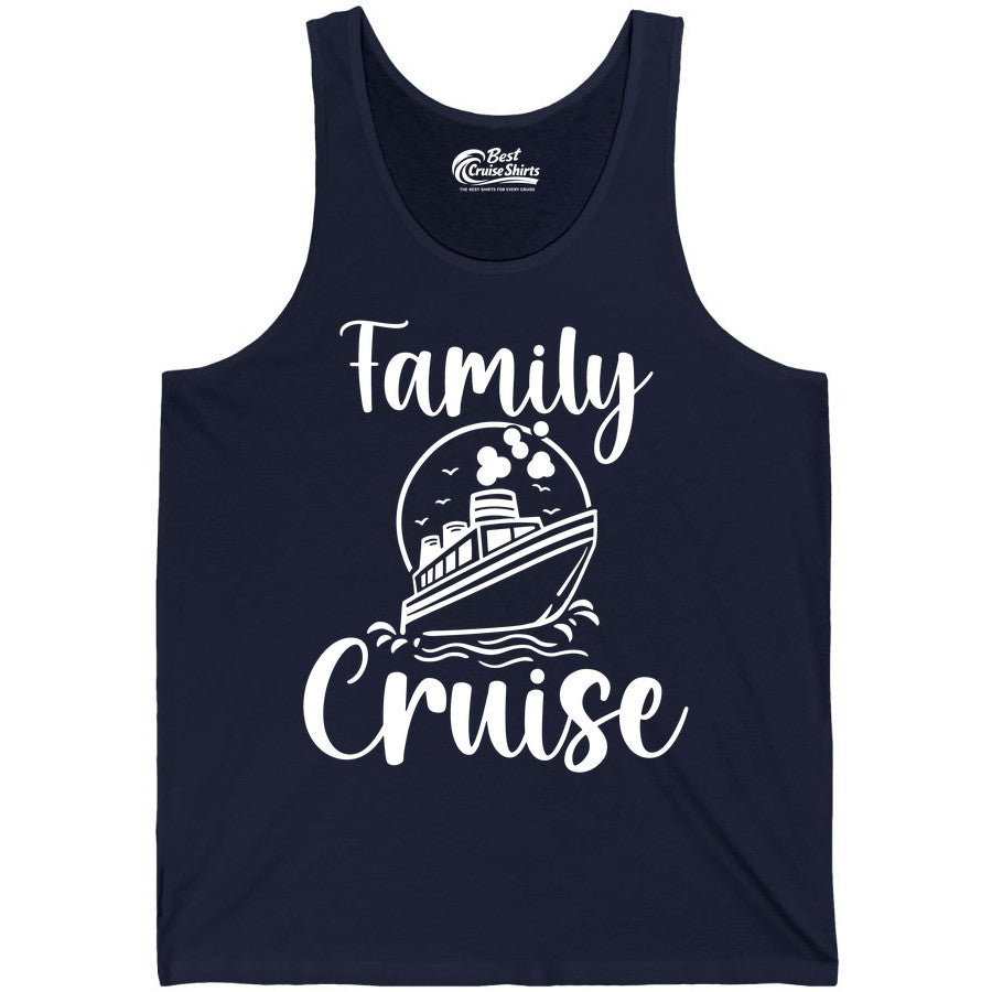 Family Cruise Shirt - Fun Group Cruise Shirt for Vacation Trips (Tank Top) in Navy - Family Cruise Shirt - Playful Nautical Ship Graphic Group Cruise Tee