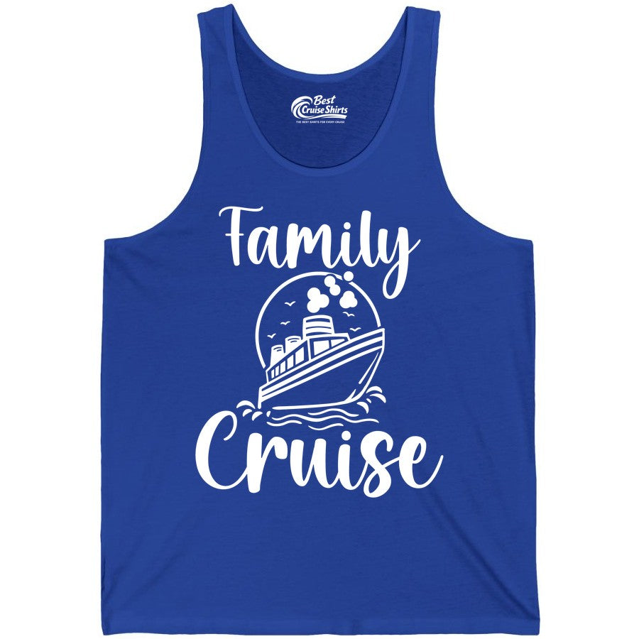 Family Cruise Shirt - Fun Group Cruise Shirt for Vacation Trips (Tank Top) in True Royal - Family Cruise Shirt - Playful Nautical Ship Graphic Group Cruise Tee