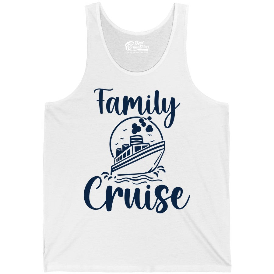 Family Cruise Shirt - Fun Group Cruise Shirt for Vacation Trips (Tank Top) in White - Family Cruise Shirt - Playful Nautical Ship Graphic Group Cruise Tee