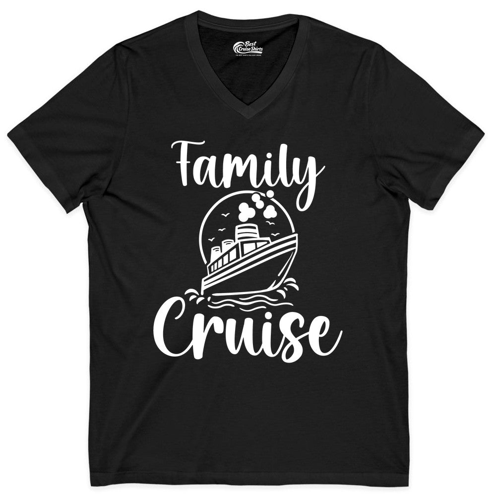 Family Cruise Shirt - Fun Group Cruise Shirt for Vacation Trips (V-Neck) in Black - Family Cruise Shirt - Playful Nautical Ship Graphic Group Cruise Tee